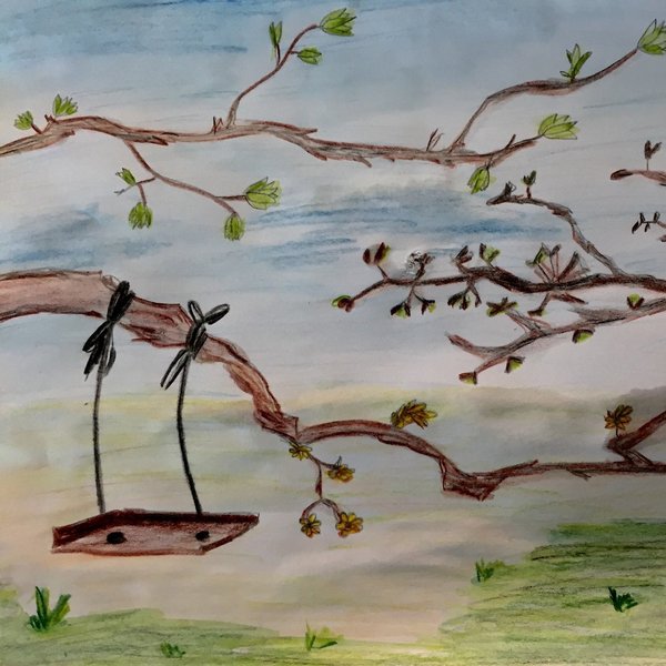 Eigene Zeichnung "Schaukel am Baum" - als Foto im DINA4 Format