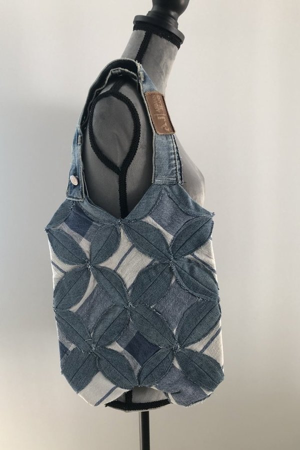 "VINTAGE Jeans-Tasche blau-weiß" 28x30 cm mit 2 Henkeln á 23 cm
