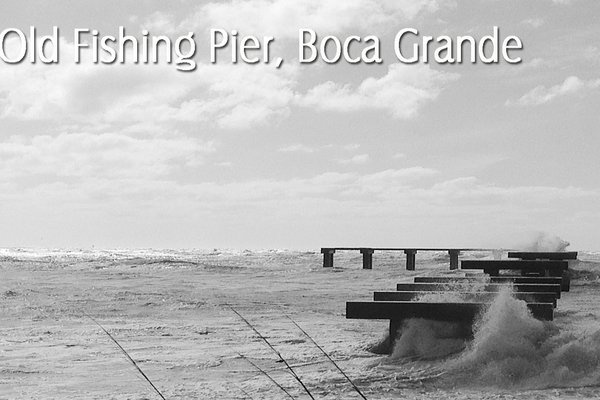 Karte "Old Fishing Pier, Boca Grande, FL" s/w mit Zitat von Hemingway - inkl. Umschlag