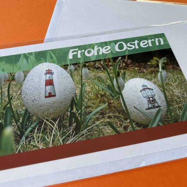 Osterklappkarte "Frohe Ostern" mit Ostereiern - Din-lang-Format mit Umschlag